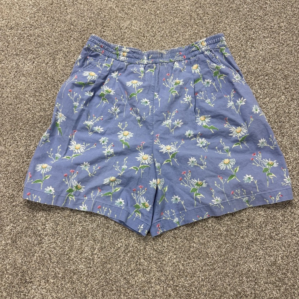 Jenny Buchanan Sweat Shorts Womens Large Blue Floral Daisy Elastic Waist Summer